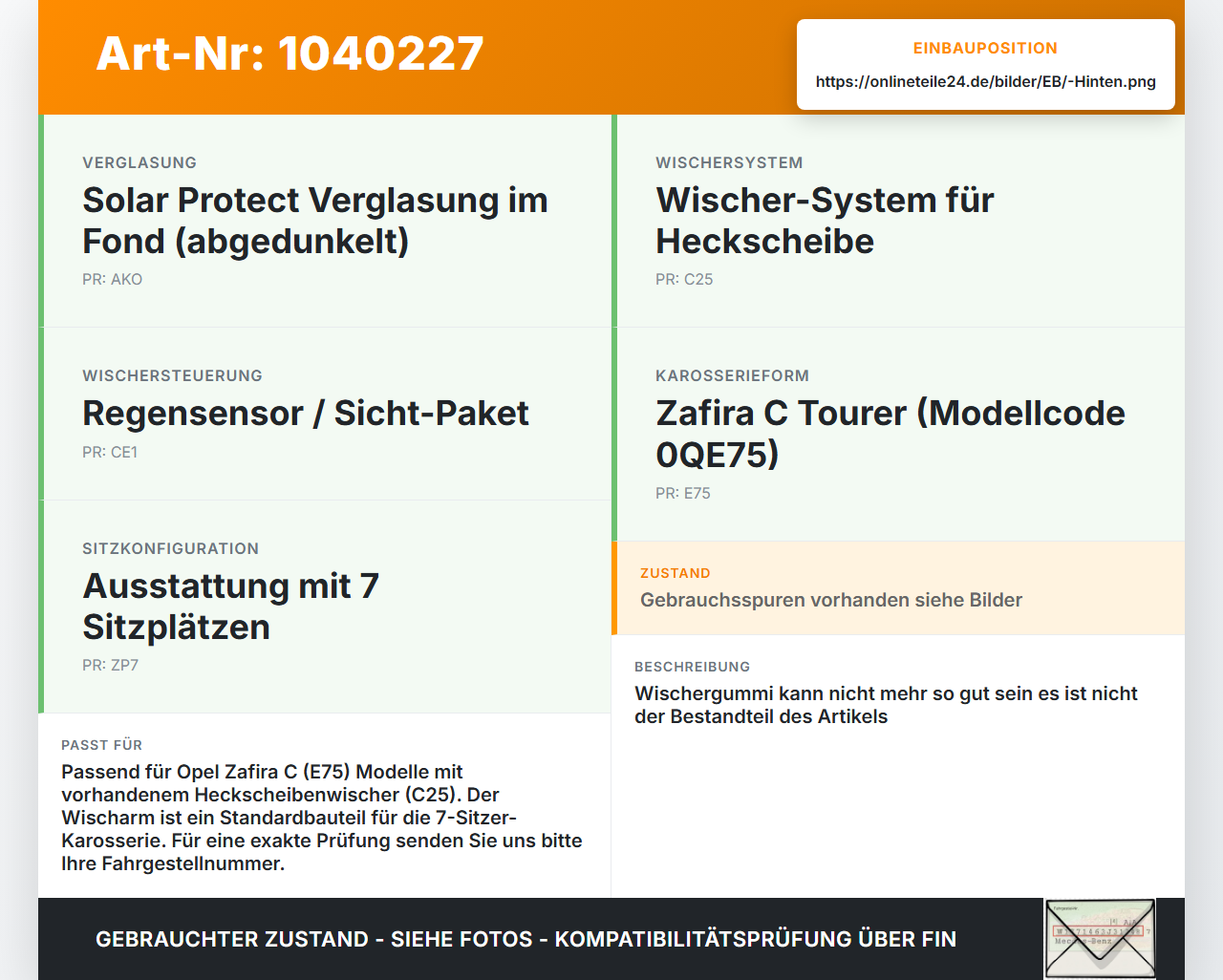 Opel Zafira C 11-16 Heckwischer Scheibenwischer Hinten Wischarm Opel Zafira C 11-16 16.10.2014 gebraucht Vorschau 3