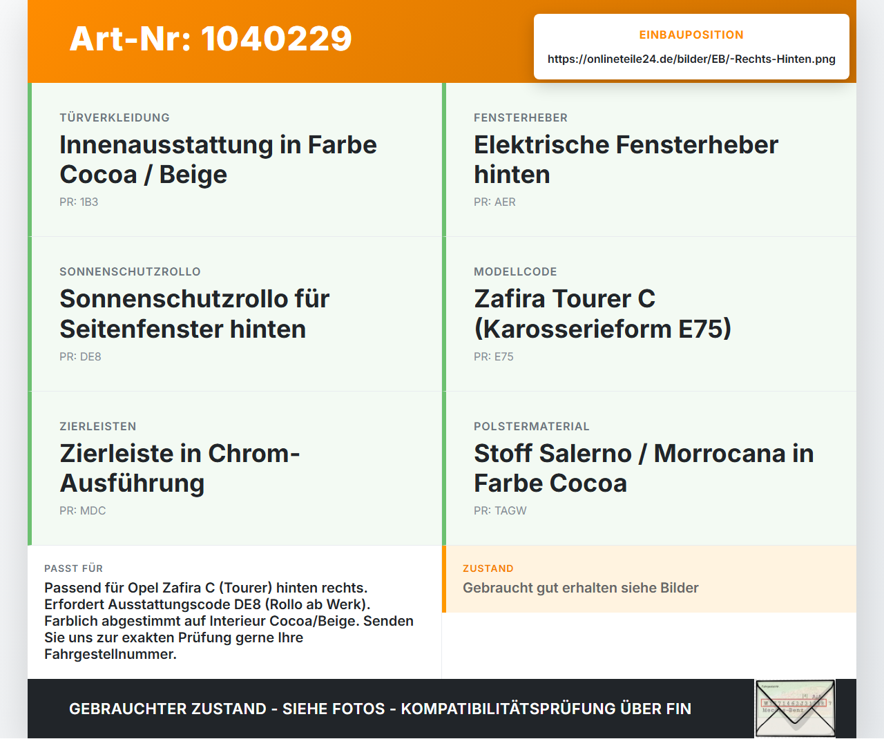 Opel Zafira C 11-16 Sonnenschutzrollo Rollo für Tür Rechts Hinten Opel Zafira C 11-16 16.10.2014 012020002800... Vorschau 3