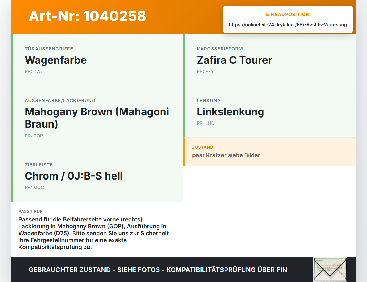 Opel Zafira C 11-16 Türgriff Griff aussen Rechts Vorne GOP Opel Zafira C 11-16 16.10.2014 gebraucht Vorschau 3