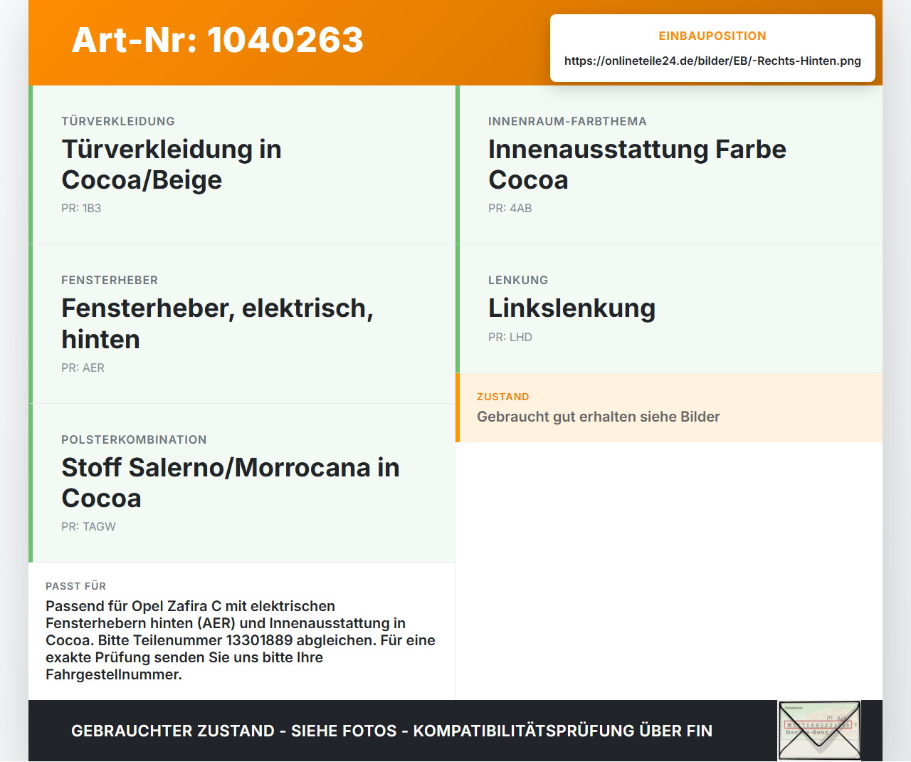 Opel Zafira C 11-16 Fensterheberschalter Schalter Rechts Hinten Opel Zafira C 11-16 16.10.2014 13301889 gebraucht Vorschau 3