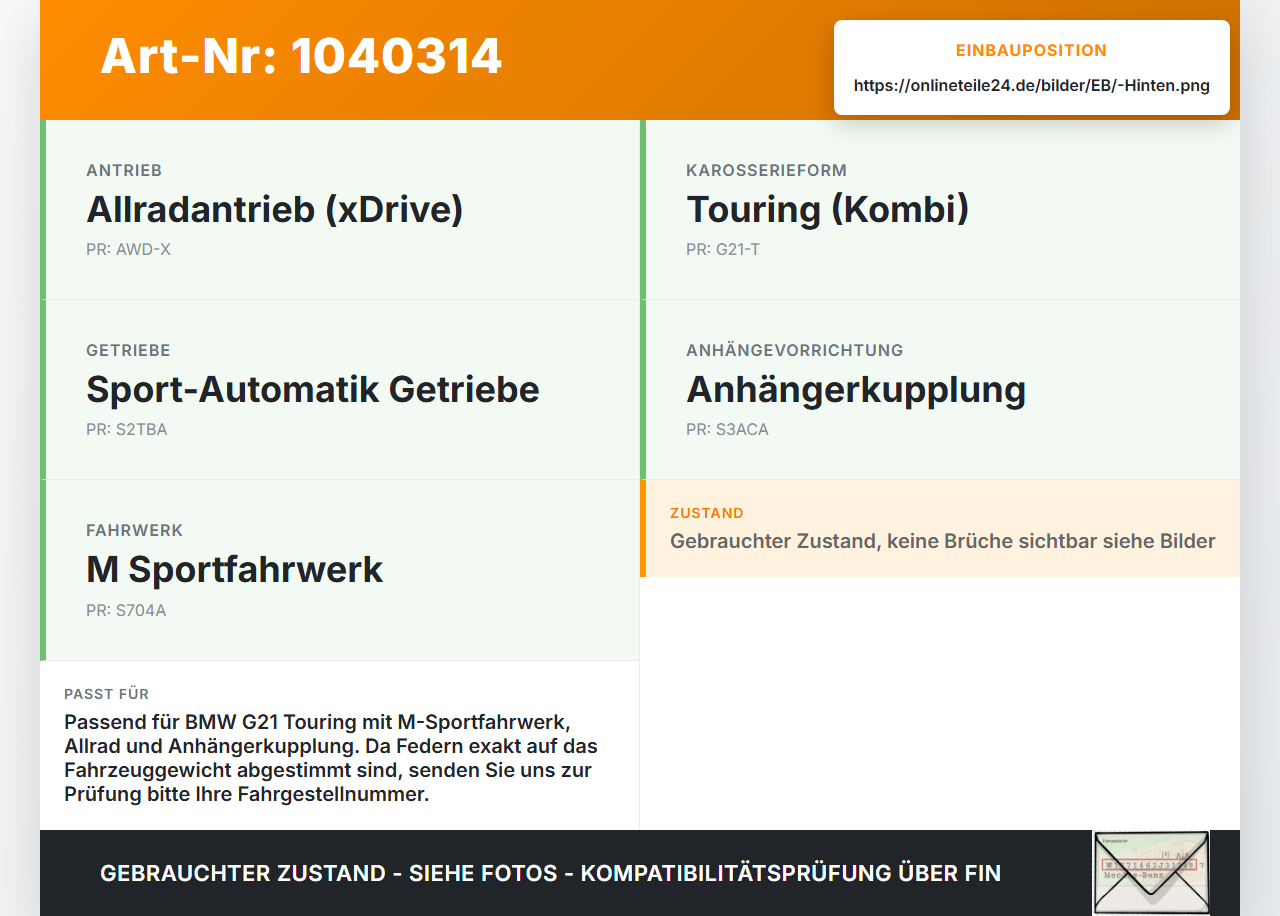 BMW G21 320dx 3er 19-22 Kombi Beide Feder Federn Hinten BMW G21 320dx 3er 19-22 17.09.2020 gebraucht Vorschau 3