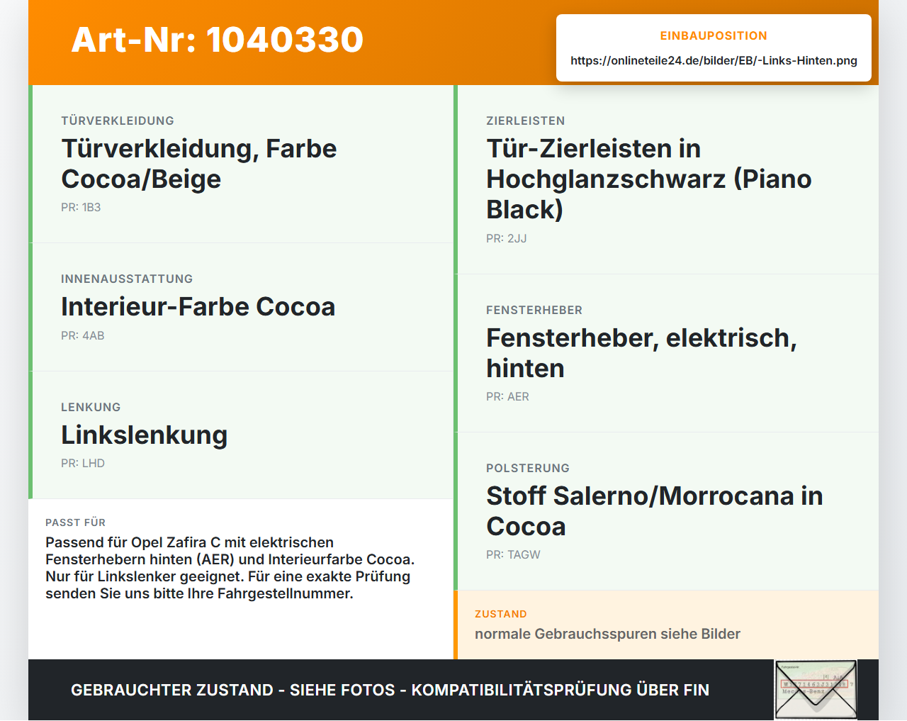 Opel Zafira C 11-16 Fensterheberschalter Schalter Links Hinten Opel Zafira C 11-16 16.10.2014 13201889 gebraucht Vorschau 3
