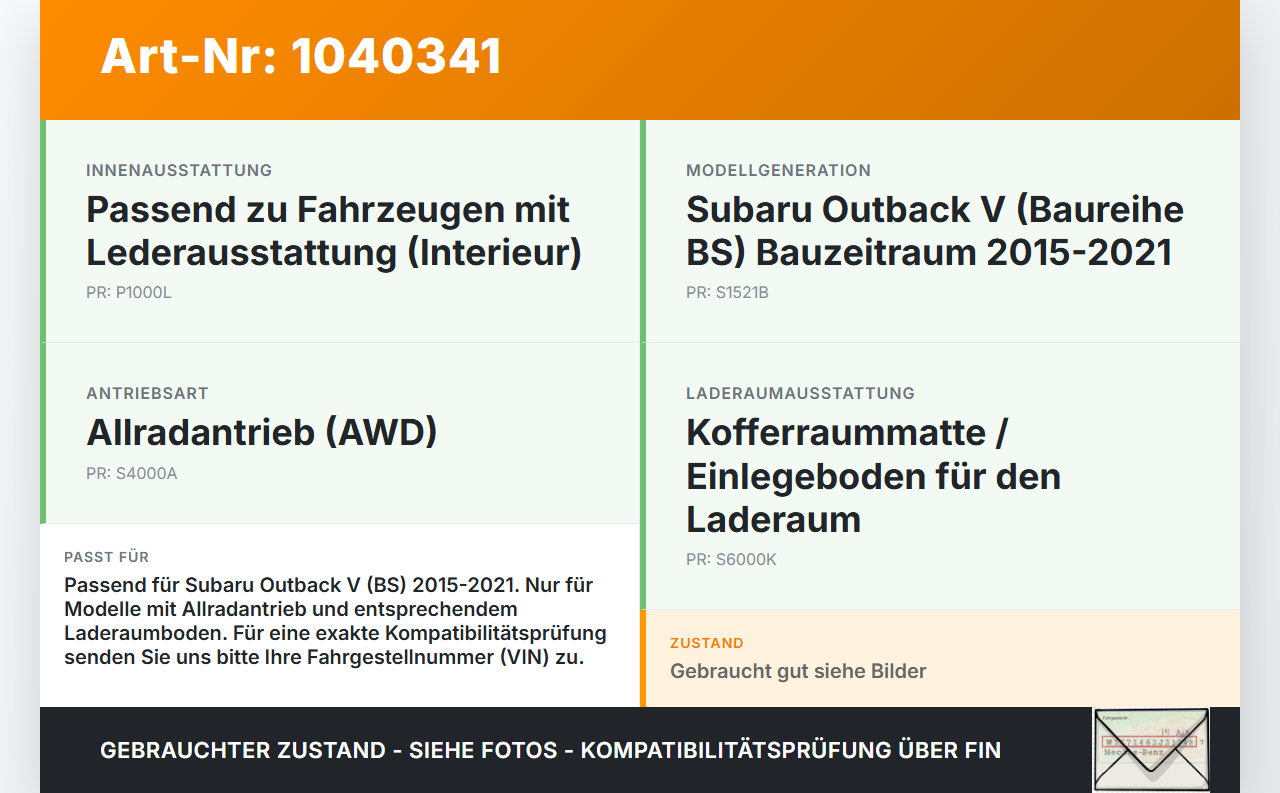 Subaru Outback V BS 15-21 Kofferraummatte Kofferraum Einlegeboden Subaru Outback V BS 15-21 19.03.20154 gebraucht Vorschau 3