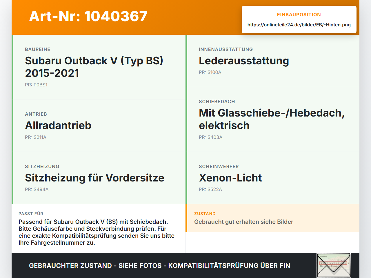 Subaru Outback V BS 15-21 Innenleuchte Innenraumleuchte Hinten Subaru Outback V BS 15-21 19.03.20154 gebraucht Vorschau 3