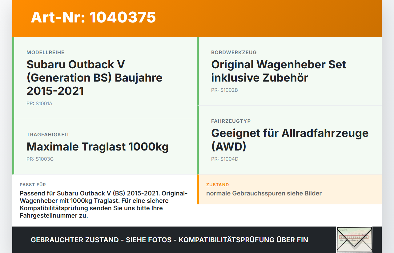 Subaru Outback V BS 15-21 Original Wagenheber Set 1000kg Bordwerkzeug Subaru Outback V BS 15-21 19.03.20154 gebraucht Vorschau 3