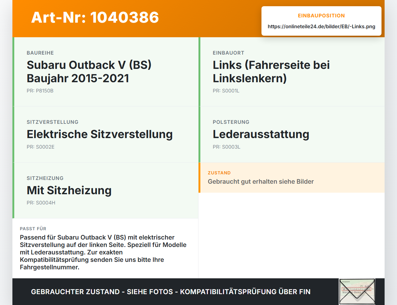 Subaru Outback V BS 15-21 Schalter Links für Sitzverstellung Subaru Outback V BS 15-21 19.03.20154 gebraucht Vorschau 3