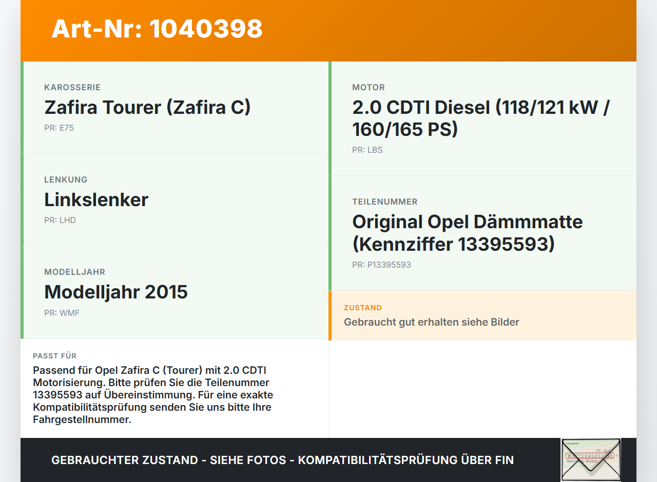 Opel Zafira C 11-16 Dämmung Schallisolierung für Motorhaube Dämmmatte Opel Zafira C 11-16 16.10.2014 13395593 gebraucht Vorschau 3