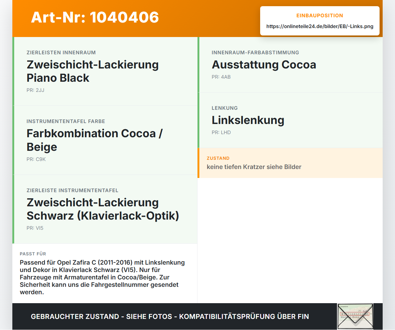Opel Zafira C 11-16 Blende Armaturenbrett Zierleiste Links Schwarz Opel Zafira C 11-16 16.10.2014 13293515... Vorschau 3