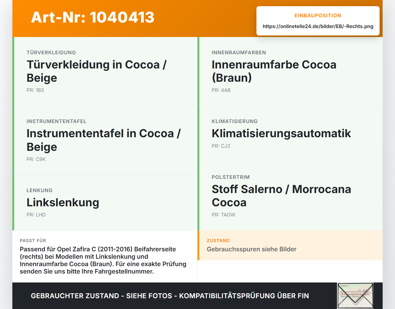 Opel Zafira C 11-16 Luftdüse Luftdusche Rechts Beifahrerseite Braun Opel Zafira C 11-16 16.10.2014 13366618 gebraucht Vorschau 3