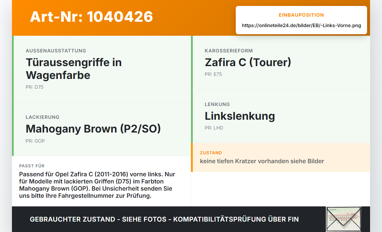 Opel Zafira C 11-16 Türgriff Griff aussen Links Vorne GOP Opel Zafira C 11-16 16.10.2014 gebraucht Vorschau 3