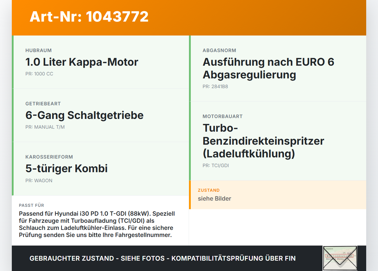 Hyundai I30 PD 20-25 1,0 88KW Turboschlauch Ladeluftschlauch Schlauch Hyundai I30 PD 20-25 03.11.2017 gebraucht Vorschau 3