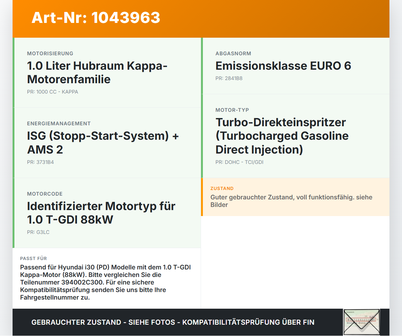 Hyundai I30 PD 20-25 1,0 88KW Magnetventil Hyundai I30 PD 20-25 03.11.2017 394002C300 gebraucht Vorschau 3