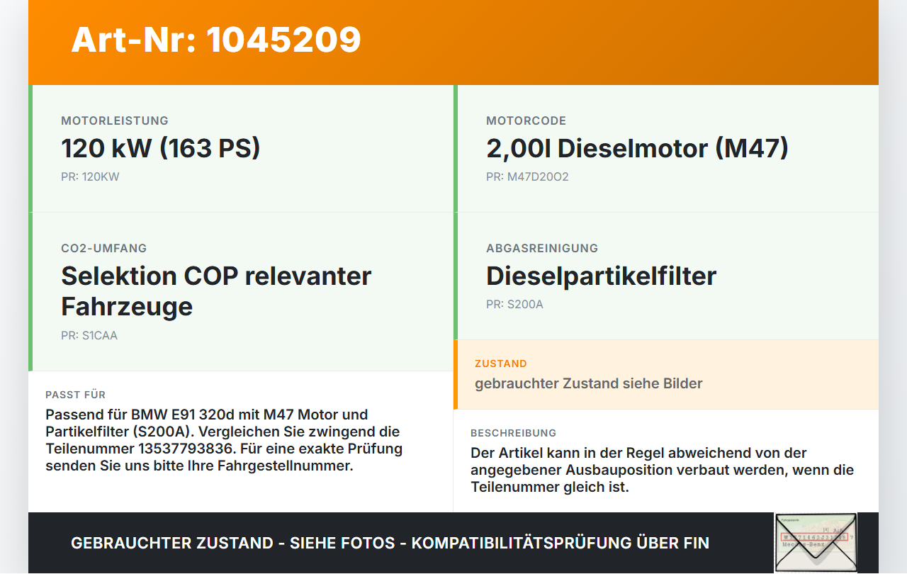 BMW E91 3er 320d 05-08 2,0d 120KW Injektor Einspritzdüse Zyl.1 BMW E91 3er 320d 05-08 02.02.2007 13537793836... Vorschau 3