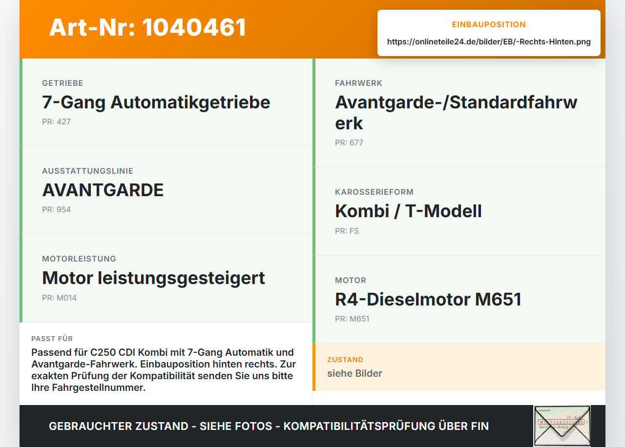 Mercedes W204 S204 C250 07-14 Kombi CDI 2,2 150KW Antriebswelle Gelenkwelle Rechts Hinten Mercedes W204 S204 C250... Vorschau 3
