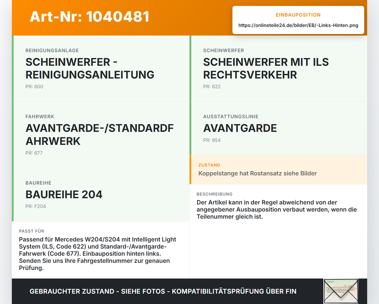 Mercedes W204 S204 C250 07-14 Niveausensor Xenon LWR Sensor Neigung Links Hinten Mercedes W204 S204 C250 07-14... Vorschau 3