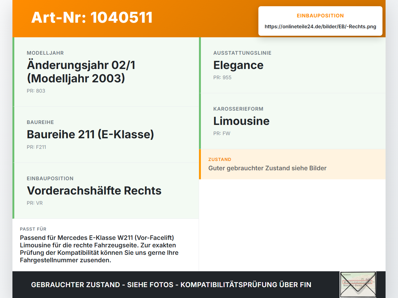 Mercedes W211 E200 02-06 Fronthalter Scheinwerfer Halter Träger Rechts Mercedes W211 E200 02-06 27.02.2003... Vorschau 3