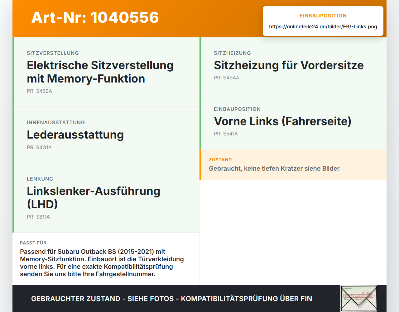 Subaru Outback V BS 15-21 Schalter Taster Regler für Memory Links Subaru Outback V BS 15-21 19.03.20154 gebraucht Vorschau 3