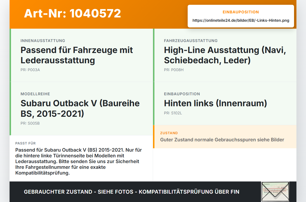 Subaru Outback V BS 15-21 Zierleiste Türleiste Blende Hinten Links Innen Subaru Outback V BS 15-21 19.03.20154 gebraucht Vorschau 3