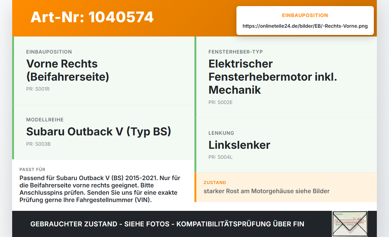 Subaru Outback V BS 15-21 Fensterhebermotor mit Fensterheber Rechts Vorne Subaru Outback V BS 15-21 19.03.20154... Vorschau 3