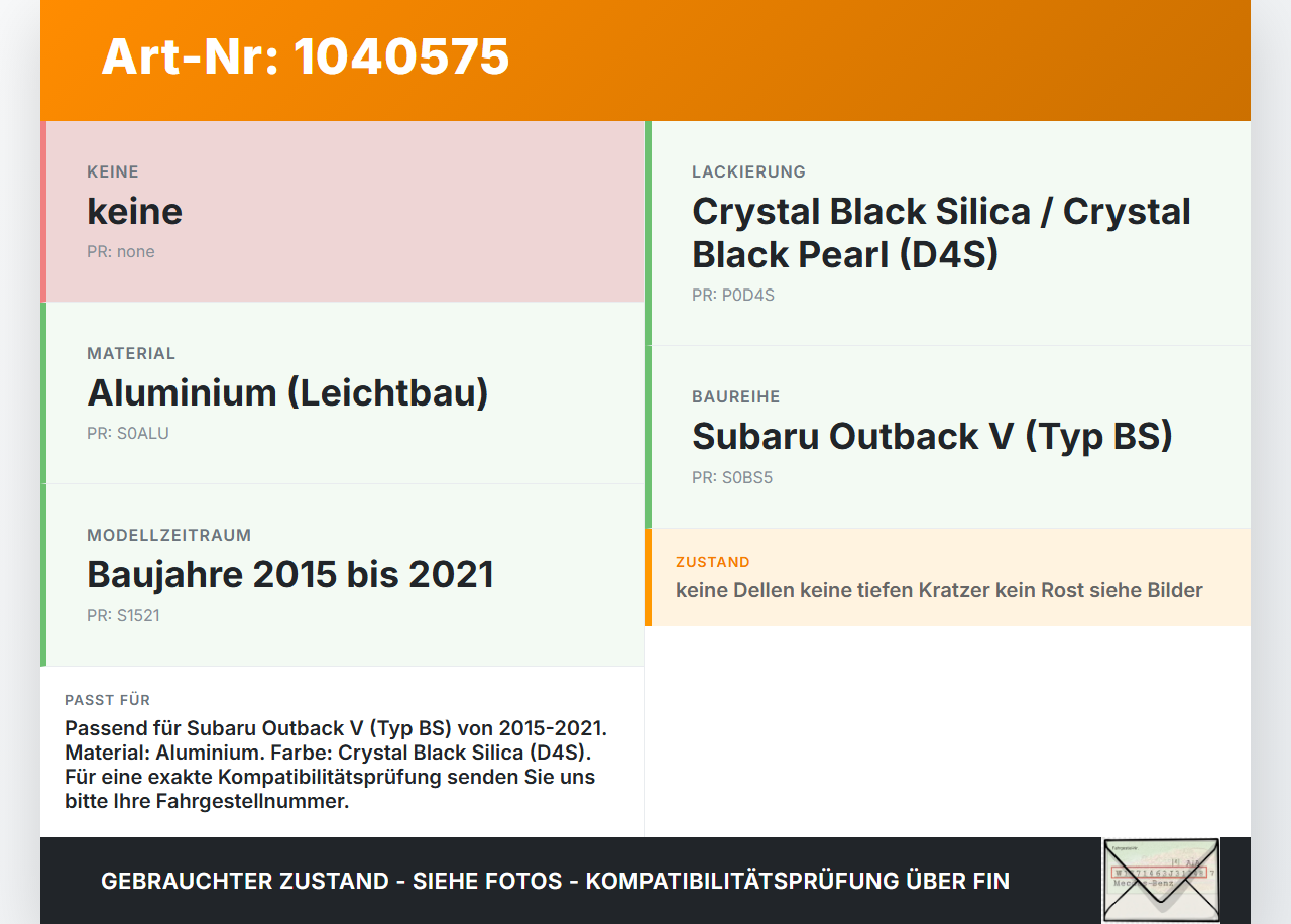 Subaru Outback V BS 15-21 Motorhaube Frontklappe Haube Alu D4S Subaru Outback V BS 15-21 19.03.20154 gebraucht Vorschau 3
