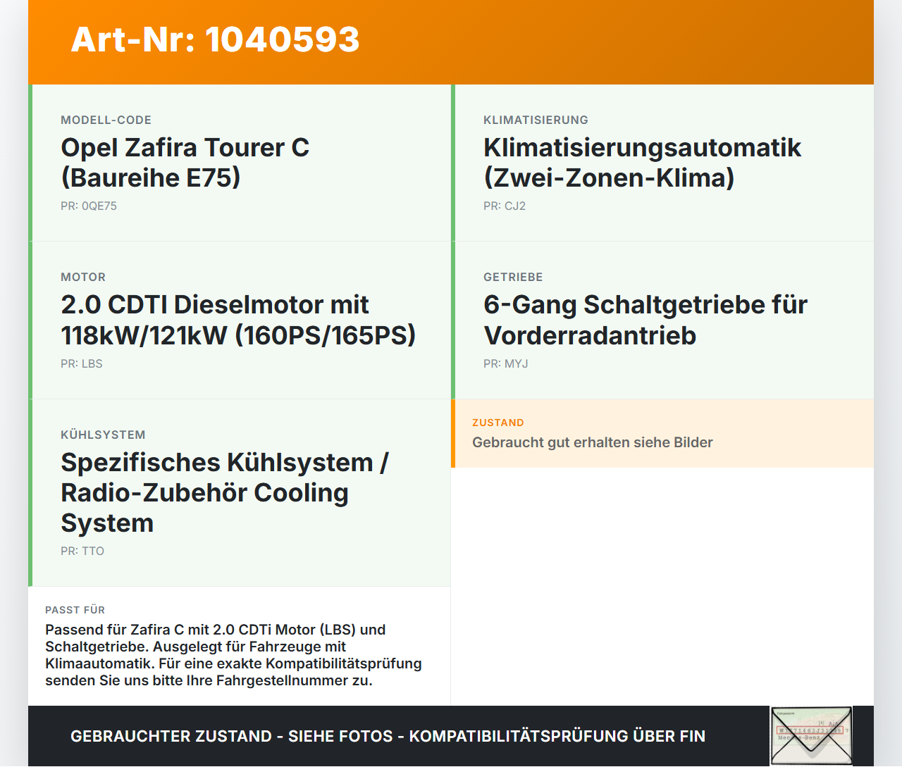 Opel Zafira C 11-16 CDTi 2,0 121KW Wasserkühler Kühler Opel Zafira C 11-16 16.10.2014 gebraucht Vorschau 3