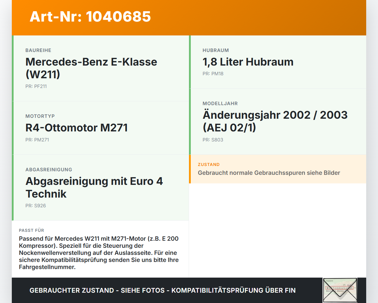 Mercedes W211 E200 02-06 1,8 120KW 271941 Nockenwellenverstellung Zentralventil Steuerventil Auslass Mercedes W211... Vorschau 3