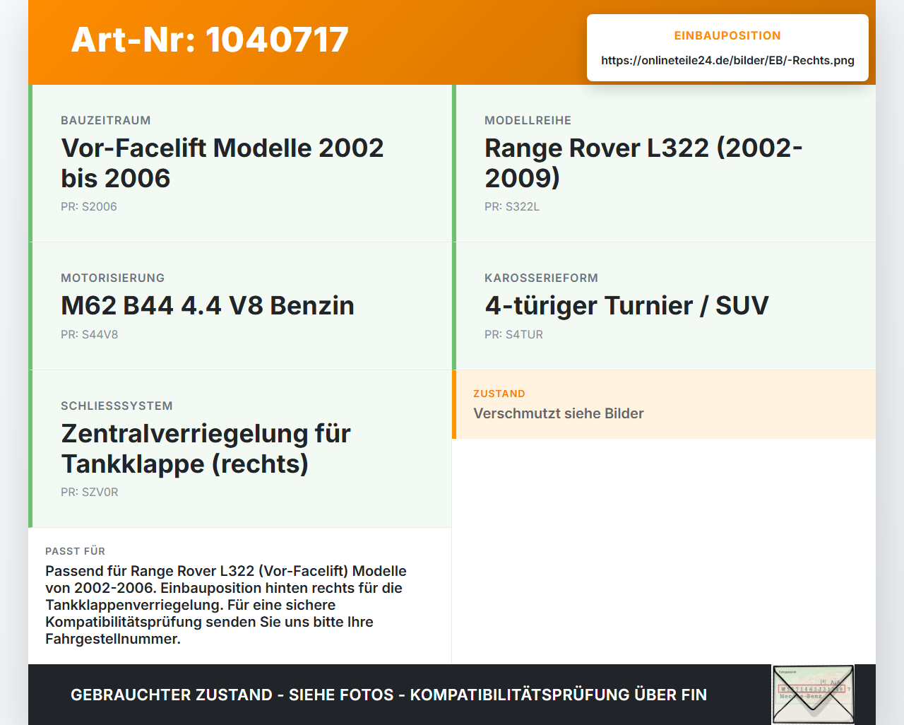 Land Range Rover III L322 02-06 Tankdeckel Stellmotor Tankklappenmotor ZV Rechts Land Range Rover III L322 02-06... Vorschau 3
