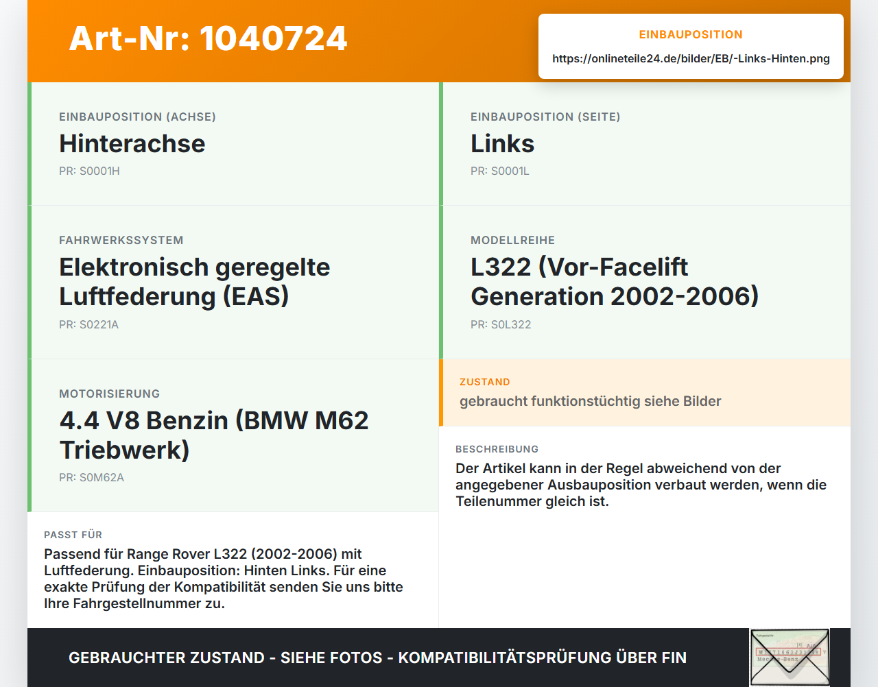 Land Range Rover III L322 02-06 Niveausensor Luftfederung Hinten Links Land Range Rover III L322 02-06 02.08.2002... Vorschau 3