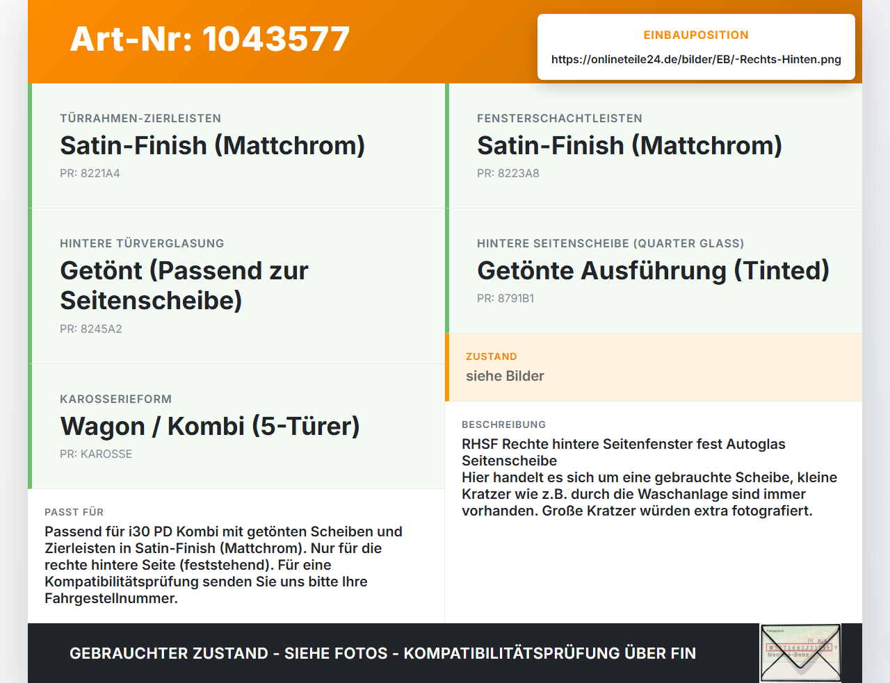 Hyundai I30 PD 20-25 Kombi Seitenscheibe Feste Scheibe Rechts Hinten Orig. getönt Hyundai I30 PD 20-25 03.11.2017... Vorschau 3