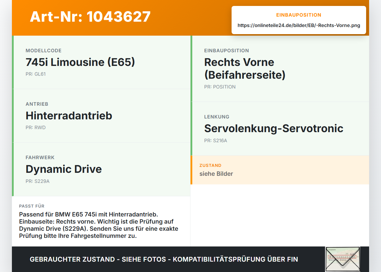 BMW E65 7er 01-05 4,4 245KW Achsschenkel Radnabe mit ABS Rechts Vorne BMW E65 7er 01-05 11.09.2003 6753462... Vorschau 3