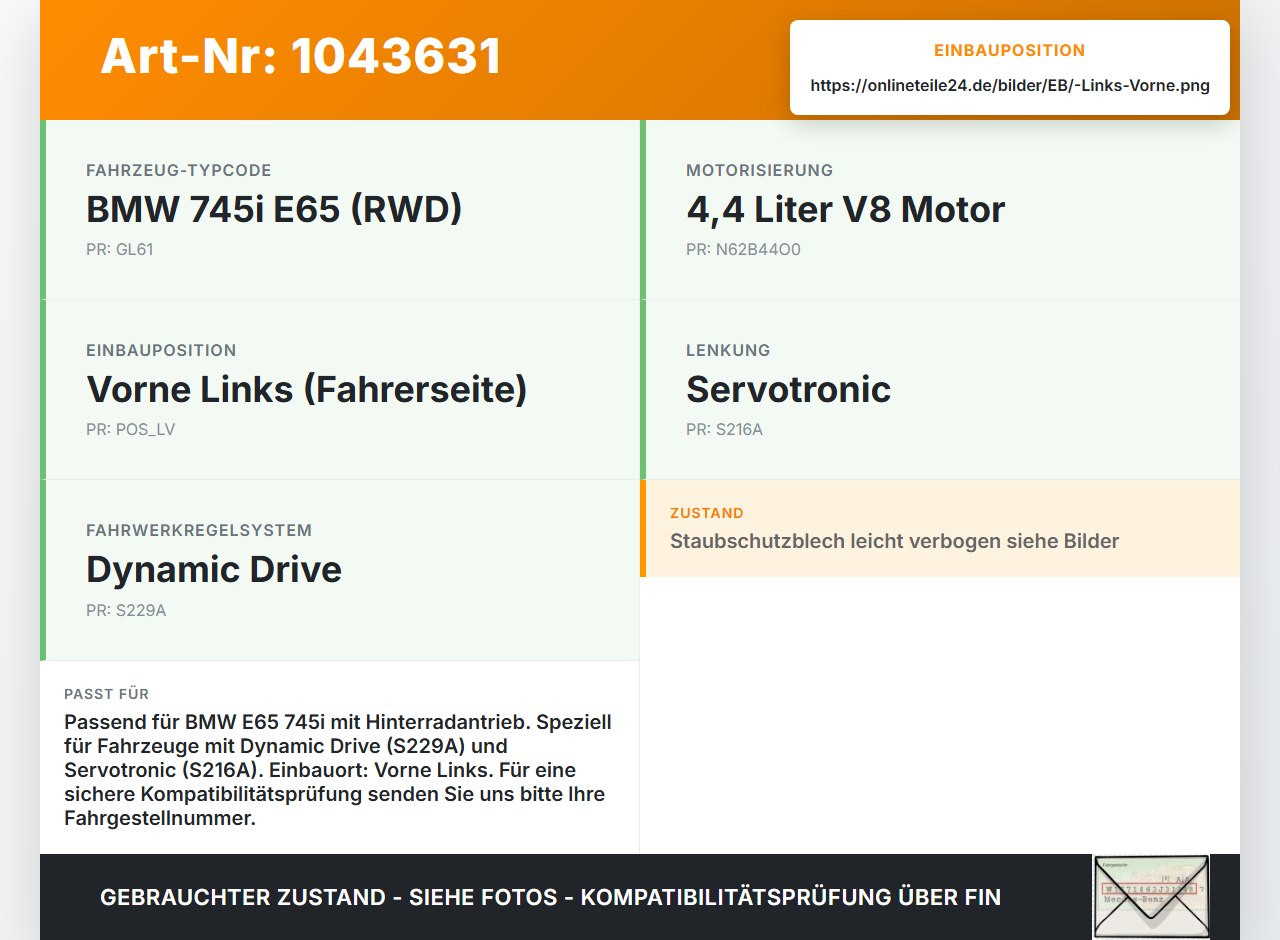 BMW E65 7er 01-05 4,4 245KW Achsschenkel Radnabe mit ABS Links Vorne BMW E65 7er 01-05 11.09.2003 6753461... Vorschau 3