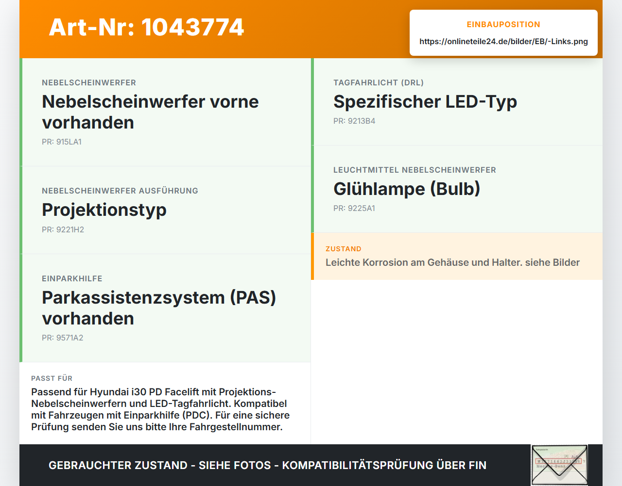 Hyundai I30 PD 20-25 Nebelscheinwerfer Links orig. Hyundai I30 PD 20-25 03.11.2017 92201G-4000 gebraucht Vorschau 3