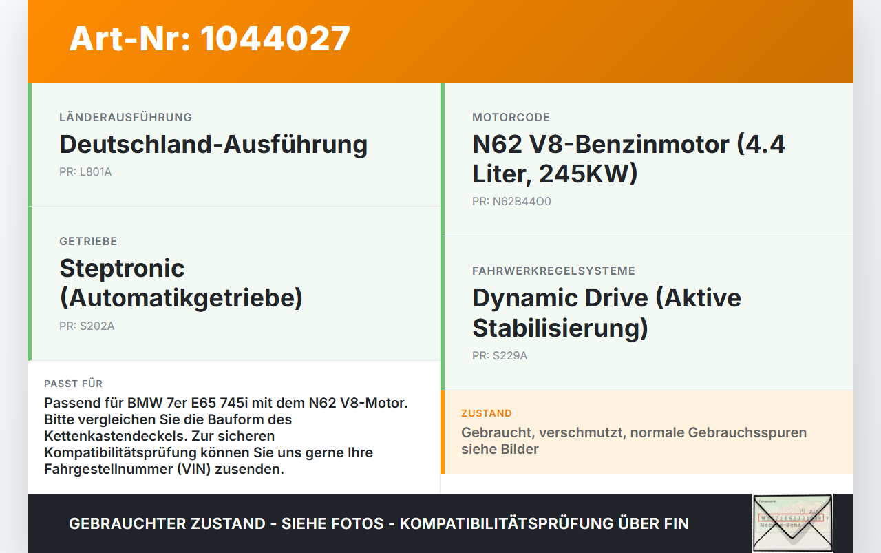 BMW E65 7er 01-05 4,4 245KW Motor Platte Stirnplatte Gehäuse Motorblock BMW E65 7er 01-05 11.09.2003 7506419... Vorschau 3