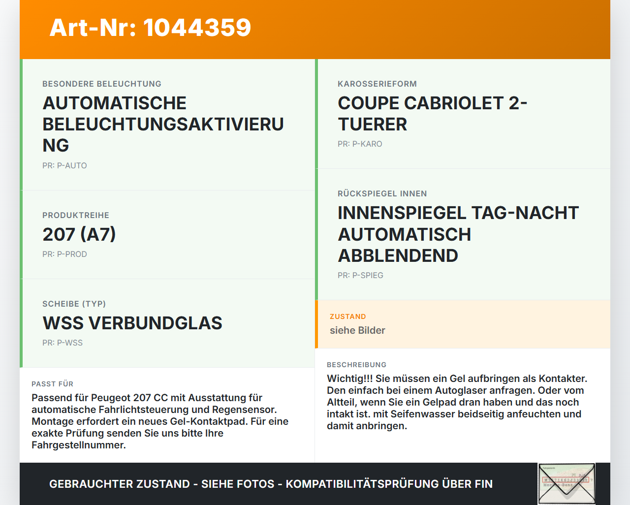 Peugeot 207 CC 07-09 HDi 1,6 80KW Regensensor Peugeot 207 CC 07-09 30.09.2008 6405JV 9683924080 00607405 gebraucht Vorschau 3