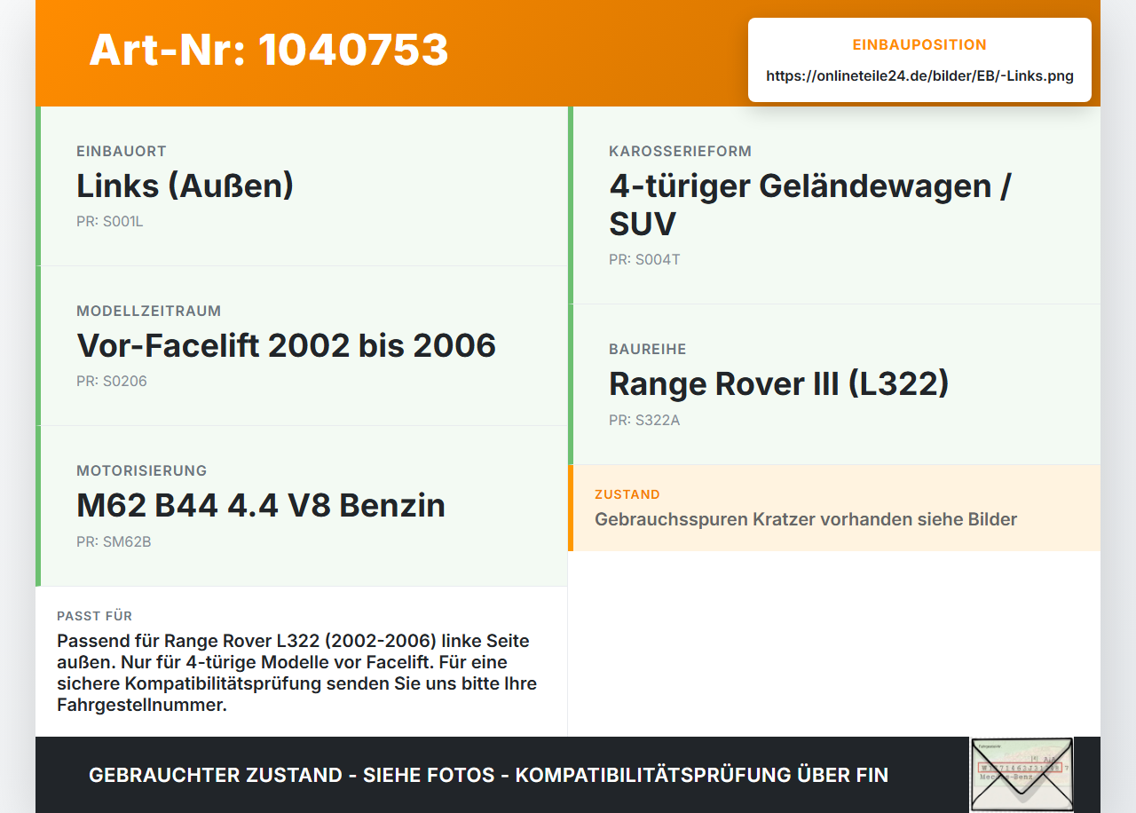Land Range Rover III L322 02-06 Verkleidung für D-Säule Links aussen Land Range Rover III L322 02-06 02.08.2002... Vorschau 3