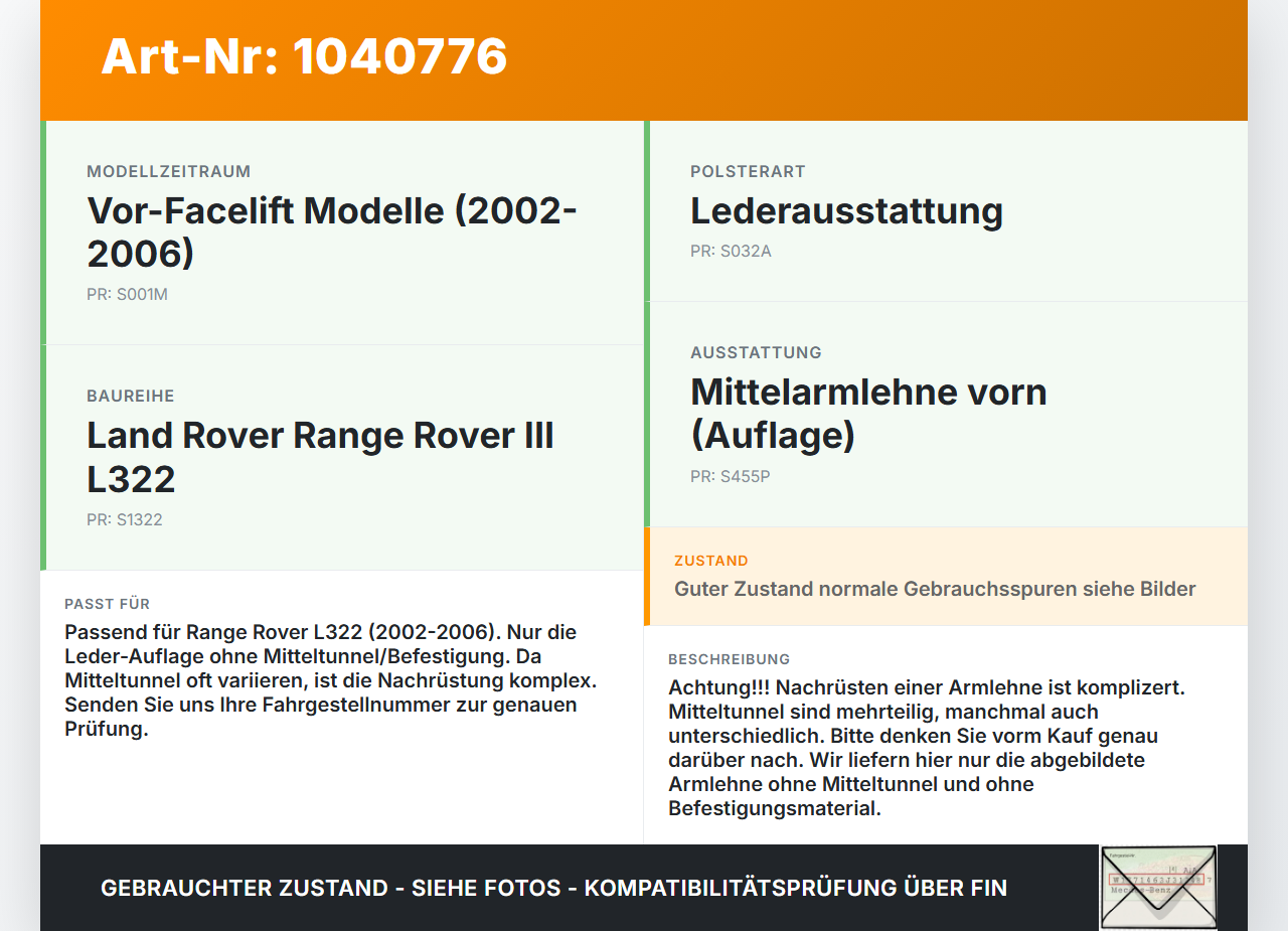 Land Range Rover III L322 02-06 Armlehne Mittelarmlehne Auflage Land Range Rover III L322 02-06 02.08.2002 7005804... Vorschau 3