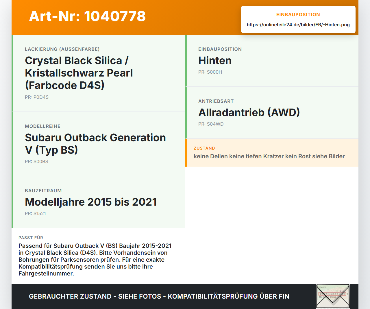 Subaru Outback V BS 15-21 Stoßstange Stoßfänger Heckstosstange Hinten D4S Subaru Outback V BS 15-21 19.03.20154... Vorschau 3