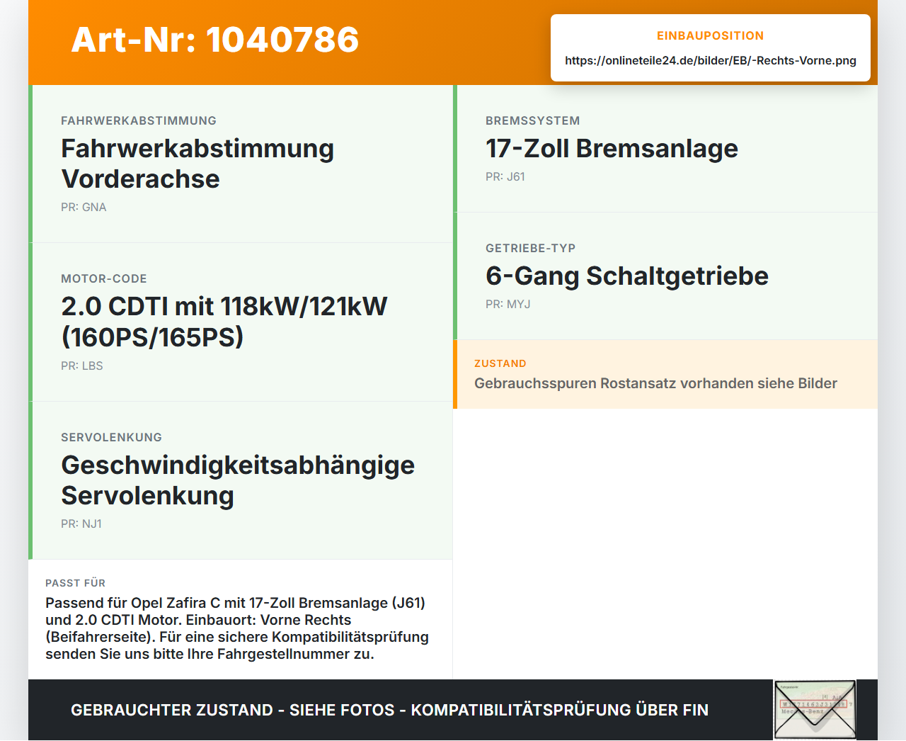 Opel Zafira C 11-16 CDTi 2,0 121KW Achsschenkel Radnabe Rechts Vorne Opel Zafira C 11-16 16.10.2014 13334838 gebraucht Vorschau 3