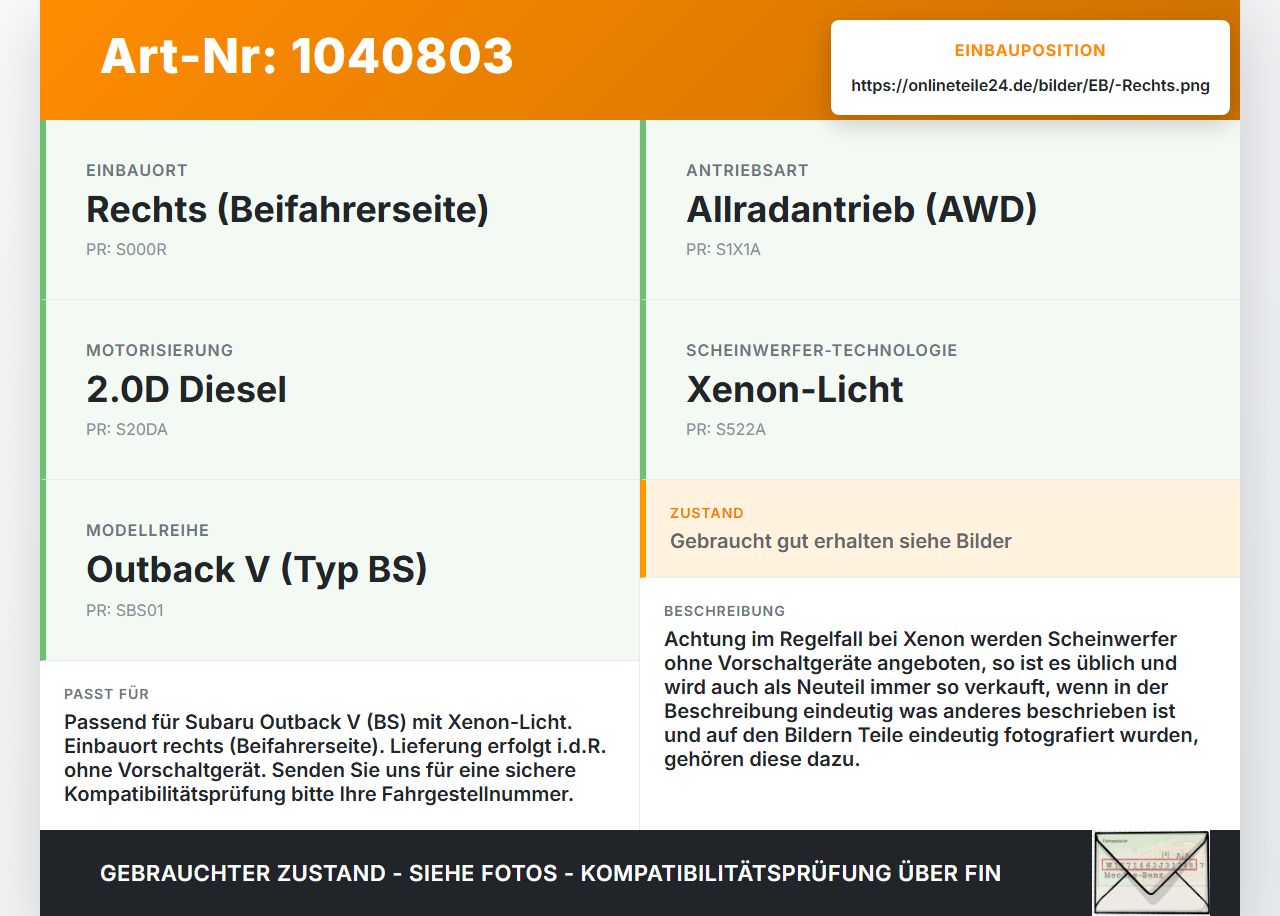 Subaru Outback V BS 15-21 Xenon Scheinwerfer Frontscheinwerfer Rechts orig. Subaru Outback V BS 15-21 19.03.20154... Vorschau 3