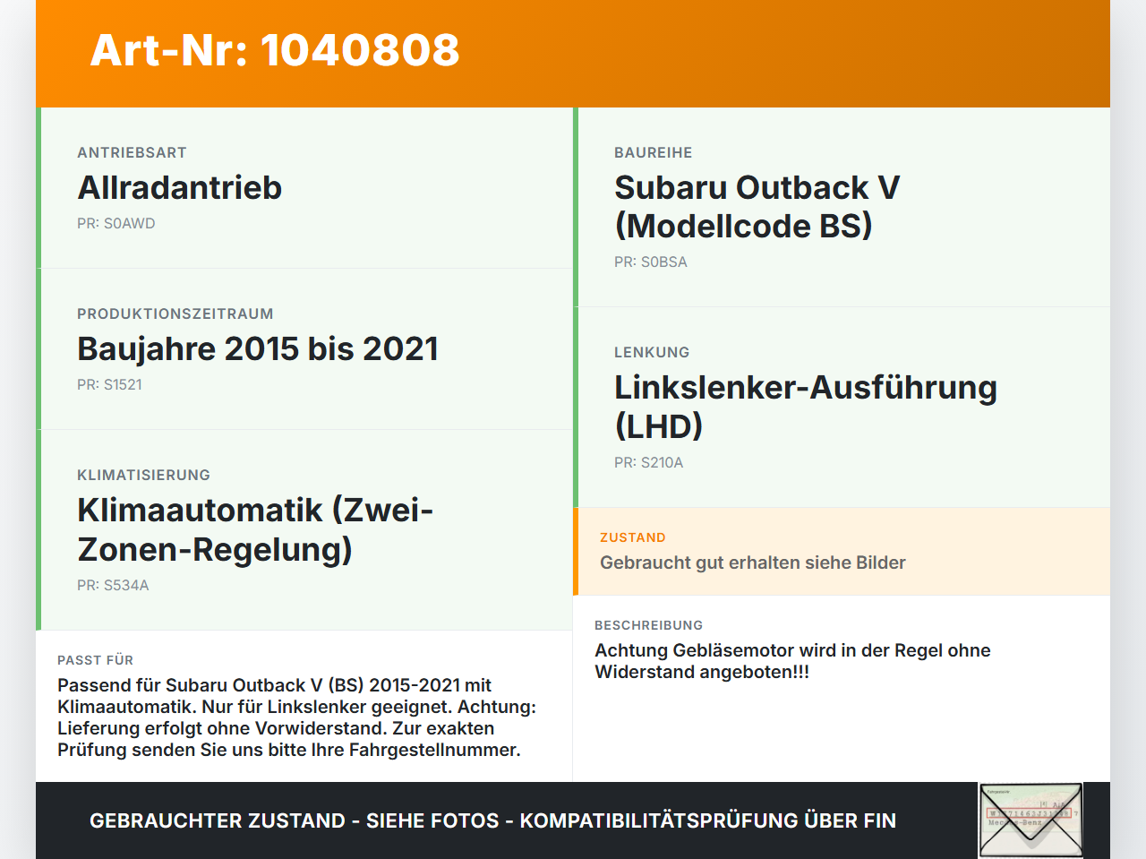 Subaru Outback V BS 15-21 Gebläsemotor Lüftermotor Heizungsgebläse Subaru Outback V BS 15-21 19.03.20154... Vorschau 3