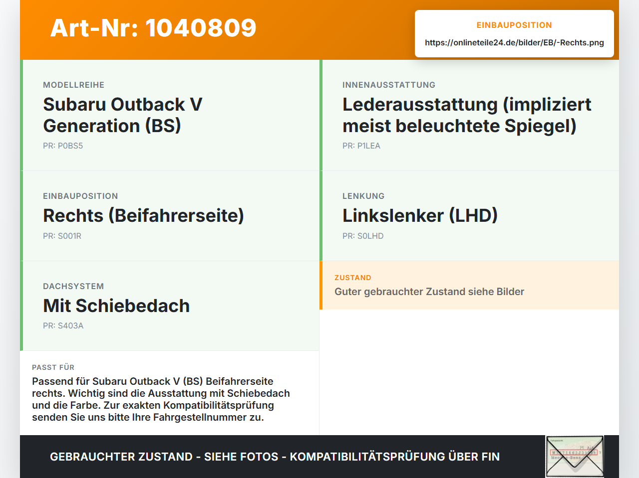 Subaru Outback V BS 15-21 Sonnenblende Rechts für Beifahrer Subaru Outback V BS 15-21 19.03.20154 gebraucht Vorschau 3