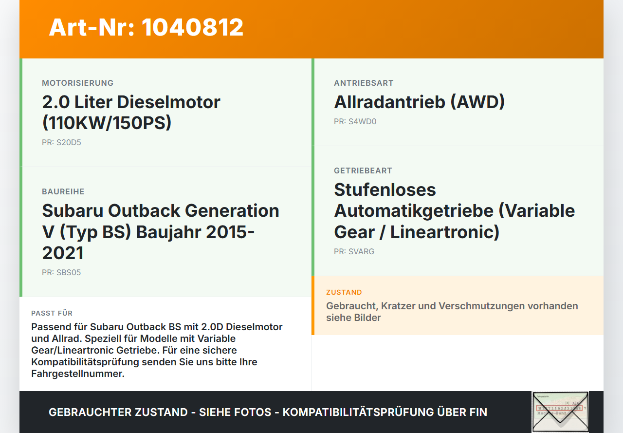 Subaru Outback V BS 15-21 2,0D 110KW Unterfahrschutz für Motor Subaru Outback V BS 15-21 19.03.20154 gebraucht Vorschau 3