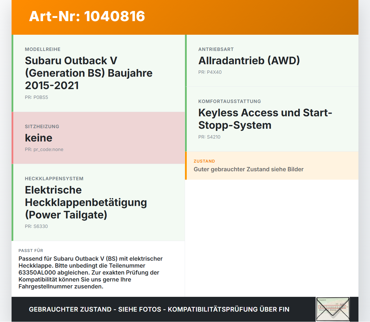 Subaru Outback V BS 15-21 Steuergerät ECU Modul SG für Heckklappe Subaru Outback V BS 15-21 19.03.20154 63350AL000... Vorschau 3
