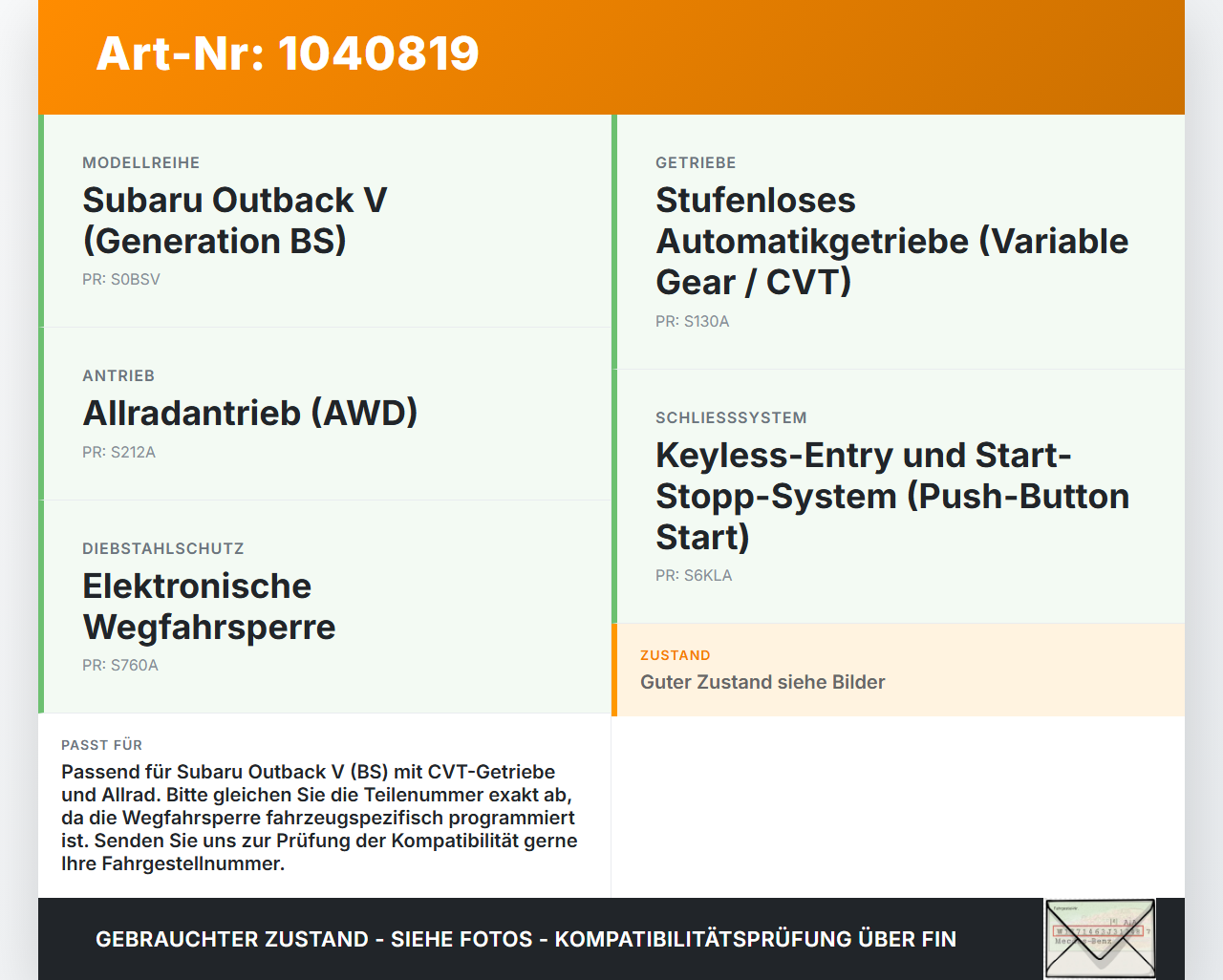 Subaru Outback V BS 15-21 Steuergerät ECU Modul SG für Wegfahrsperre Immobilizer Subaru Outback V BS 15-21... Vorschau 3