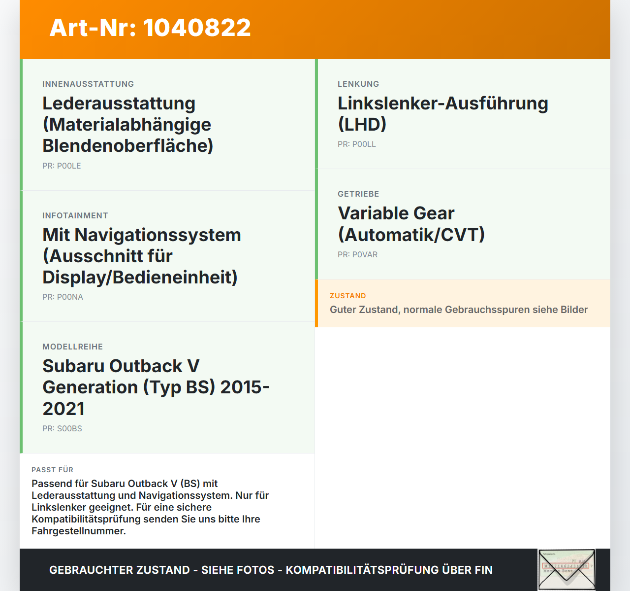 Subaru Outback V BS 15-21 Blende für Armaturenbrett Abdeckung Subaru Outback V BS 15-21 19.03.20154 gebraucht Vorschau 3