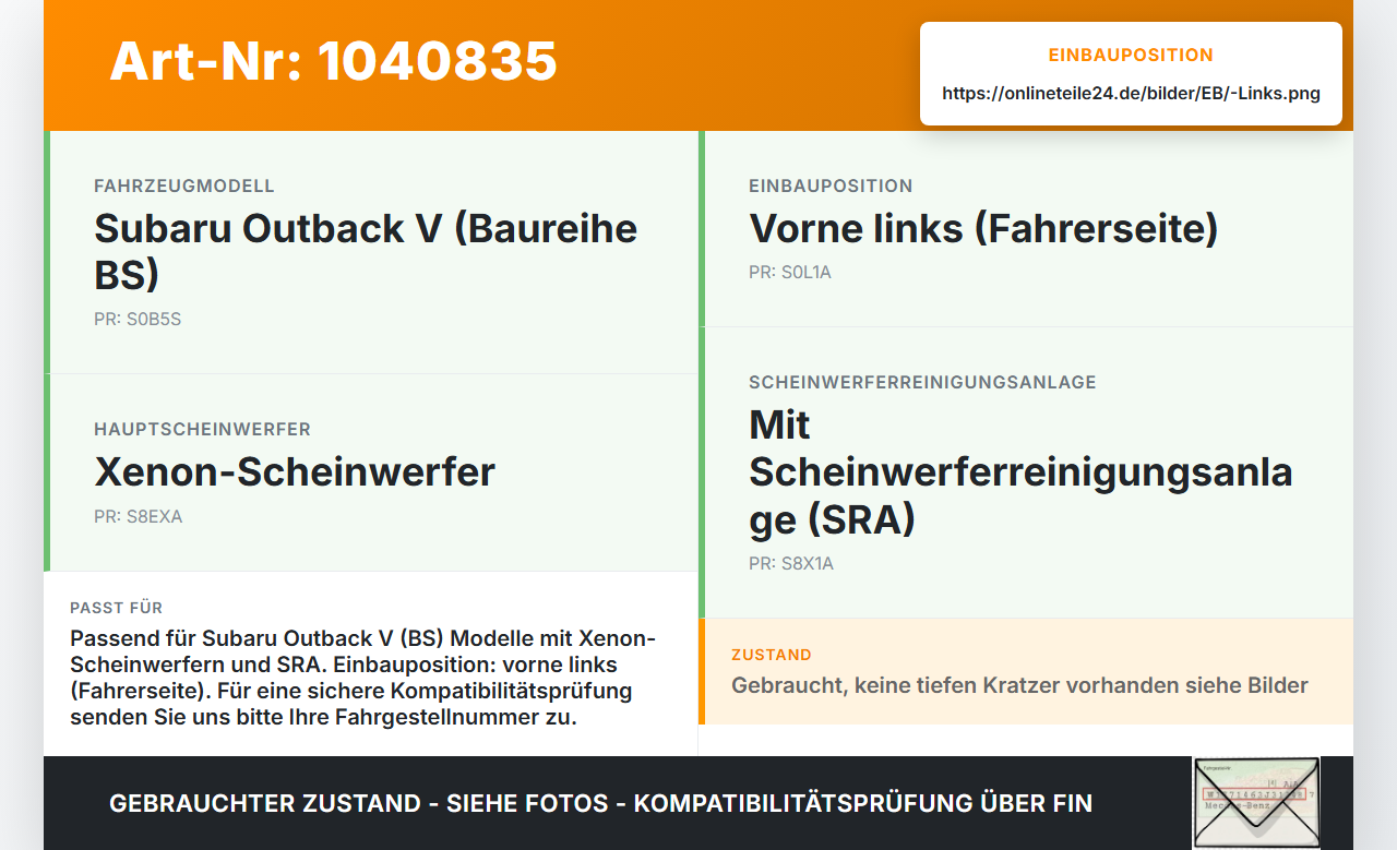 Subaru Outback V BS 15-21 Deckel Kappe Abdeckung für Waschdüse Scheinwerfer SRA Links Subaru Outback V BS 15-21... Vorschau 3