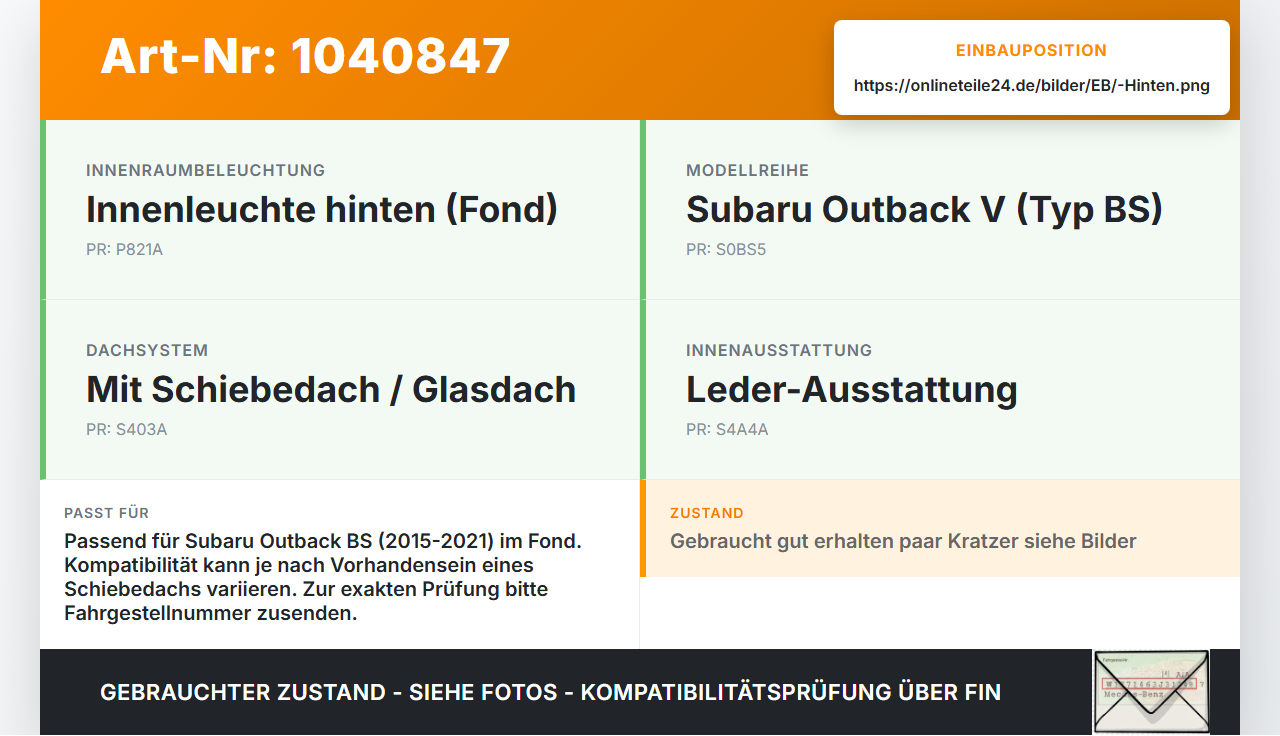 Subaru Outback V BS 15-21 Innenleuchte Innenraumleuchte Hinten Subaru Outback V BS 15-21 19.03.20154 VC12-068 gebraucht Vorschau 3