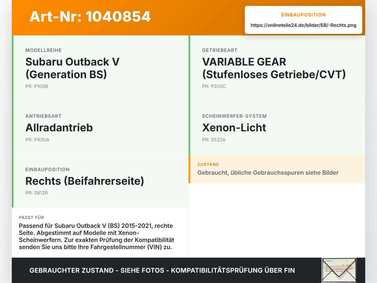 Subaru Outback V BS 15-21 Fronthalter Träger Verbinder Rechts Subaru Outback V BS 15-21 19.03.20154 gebraucht Vorschau 3