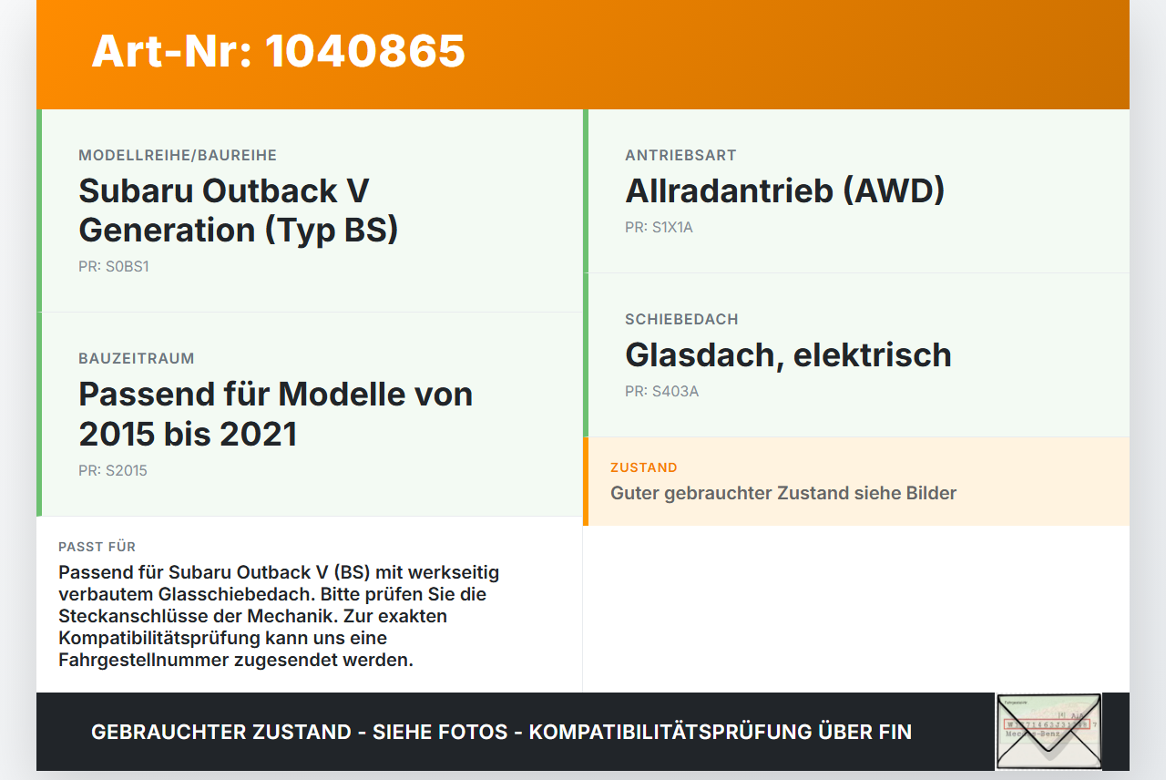 Subaru Outback V BS 15-21 Schiebedach Subaru Outback V BS 15-21 19.03.20154 gebraucht Vorschau 3