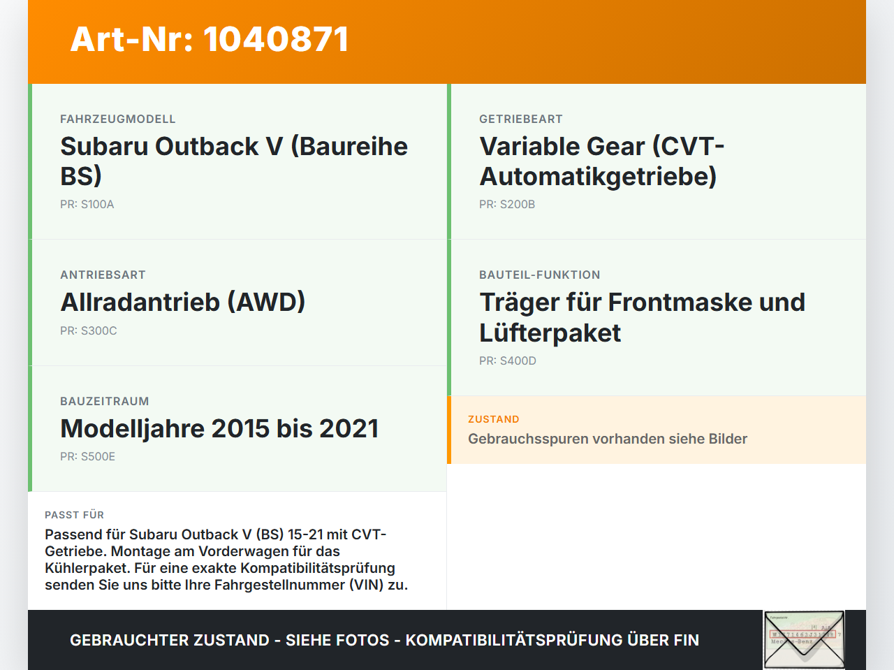 Subaru Outback V BS 15-21 Querträger Frontmaske Träger für Lüfterpaket Subaru Outback V BS 15-21 19.03.20154 gebraucht Vorschau 3